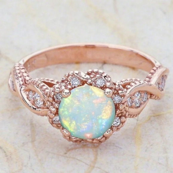 Rose Gold Fire Opal Ring Size 7 - Picture 2 of 2